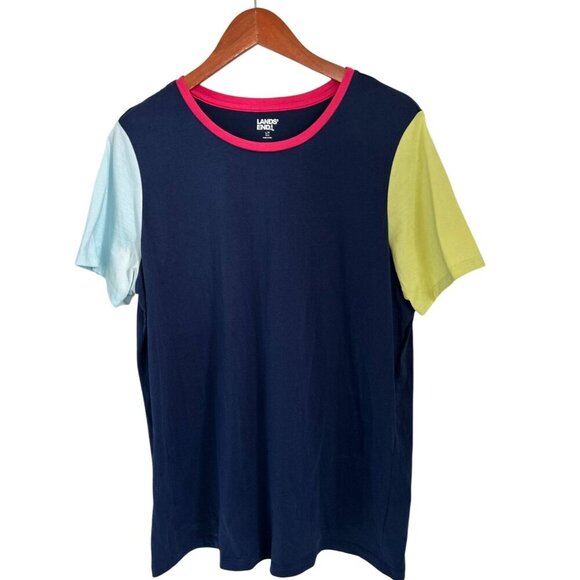 LANDS' END Color-Block Tee Crewneck Cotton T-Shirt Size Large - Picture 1 of 5